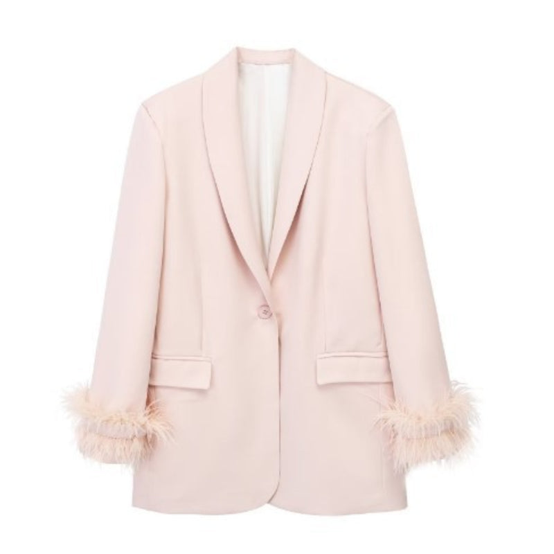 Women Suits Autumn Leisure Feather Cuffs Blazer