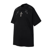 Ch hip-hop t shirts summerch crow neckline sanskrit patch embroidery cross casualpure cotton american heavy weight couple casual