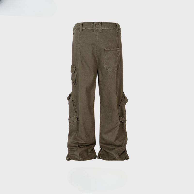 MIJKO Men's Vintage Pants MIJKO Men's Women's Ribbon Design Trousers Straight Tooling Jeans