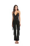 Women Evening Gown Sexy Sling Tassel Sequins