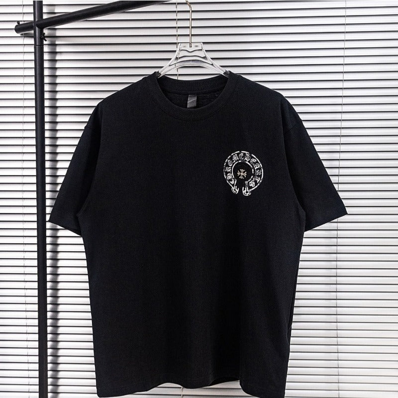 Ch hip-hop t-shirts: ch summer horseshoe cross embroidered casual short-sleeve t-shirt - couple style, high street fashion