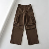 Women Sweatpants Multi-Pocket Cargo Pants Fall Loose-Fitting Wide-Leg Trousers