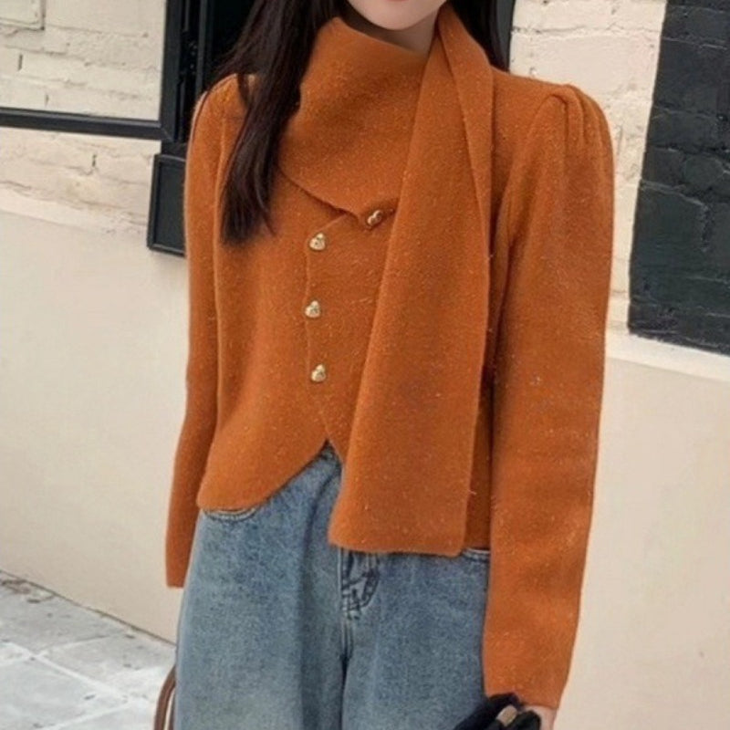 Women Knitted Cardigan Women's Cardigan Autumn and Winter Loose Cropped Sweater Coat
