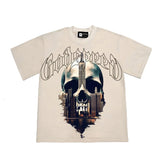 Hip-hop t-shirts: american retro skull print summer loose fit casual trendy hip-hop short sleeve tee