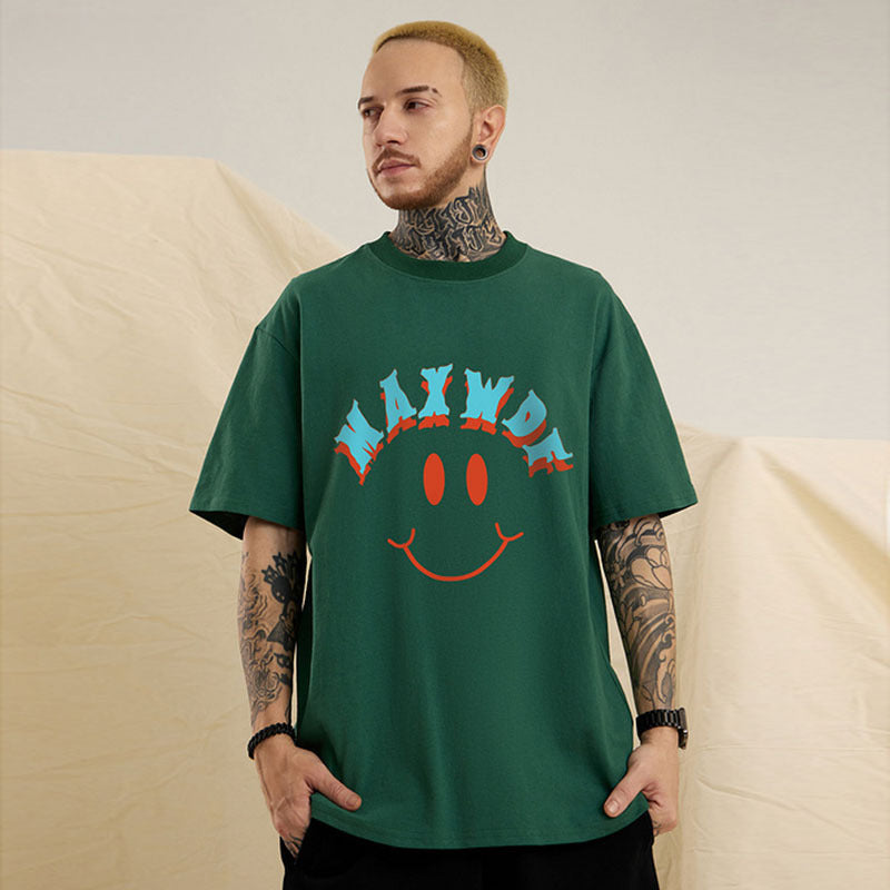 Men T Shirt Vintage Smiley Printed Short Sleeve T-shirt