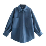 Women Jacket Autumn and Winter Pocket Loose Woolen Coat