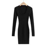 Women Maxi Dress Autumn and Winter Sexy U Collar Slim-Fit Long-Sleeved Knitted Sheath Dress