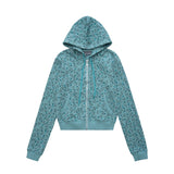 Ashley all-over printed bear hot girl exposed waist cardigan sweatshirt women's american sweet elastic fall and winter zipper hooded outwear