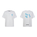 Ch hip-hop t shirts ch croo short-sleeved leather cross frayed embroider short-sleeved couple high street