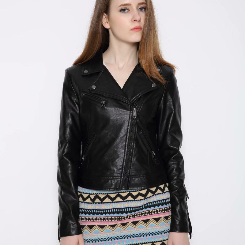 Women Leather Jacket Long Sleeve PU Leather Coat Tassel Punk Motorcycle Clothing Leather Jacket