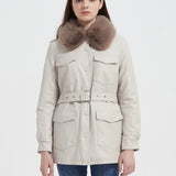 Women Leather Jacket Autumn and Winter Fur Collar Waistband Mid-Length Thick Fur Coat