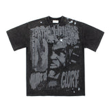 Hip-hop t-shirts: american high street hip-hop character & letter print, vintage washed & distressed, streetwear oversized short sleeve tee