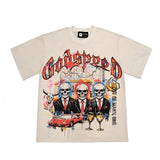 Hip-hop t shirts american trader skull printingretro washed and distressed loose rock and roll short-sleeved t-shirt tee