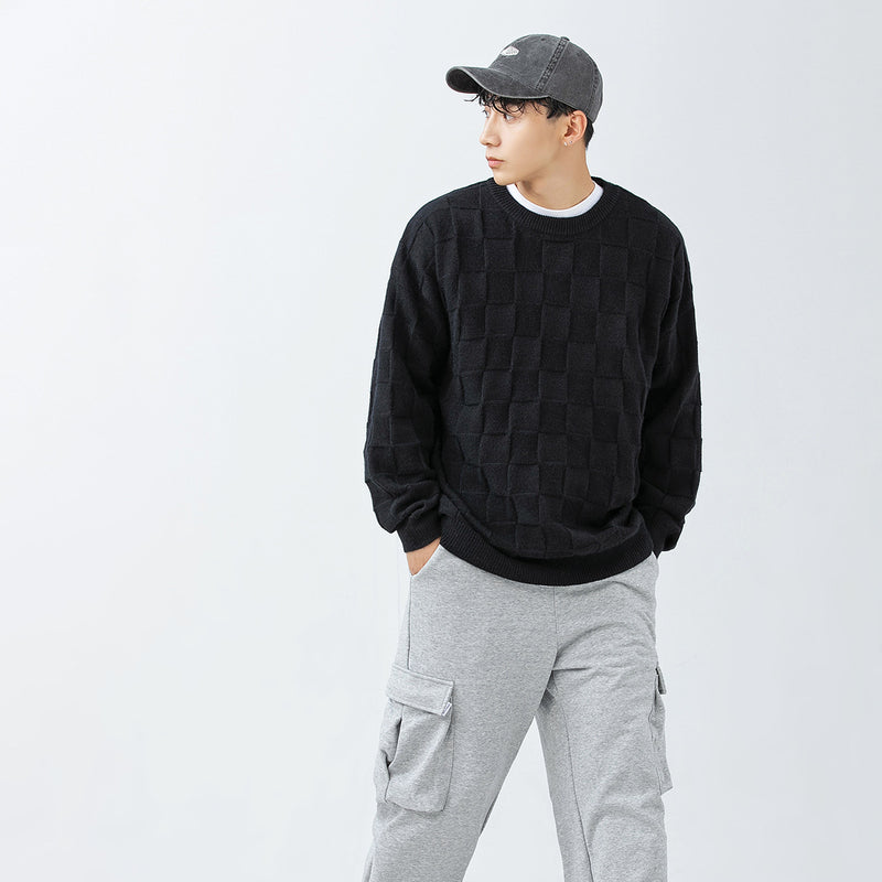 Unisex Sweater Winter Loose Checkered Sweater