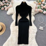 Women Maxi Dress Autumn Winter Sexy Slim Fit Hip Knitwear Dress