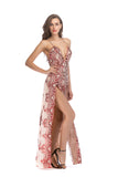 Women Evening Gown Sexy Nightclub Suspenders Split off Shoulder Beads Sequins Dress Female Dress