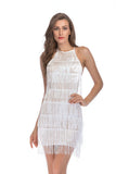 Women's Evening Gown Tassel Sequins Sling Backless Dress Summer