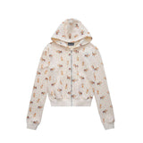 Ashley williams all-over deer print hooded sweatshirt zipper cardigan hot girl high waistoutwearsuit sweatpants