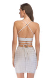 Women Evening Gown Sexy Nightclub V-neck Strap Backless Plaid Sequins Glitter Dress
