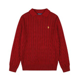 Rl ralph lauren pony warm women's autumn/winter cable knit polo collar sweater - wool blend, couple's casual loose knit top