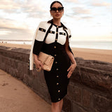 Women Dresses Black and White Single-Breasted Sheath Dress (Ont0408)
