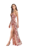 Women Evening Gown Sexy Nightclub Suspenders Split off Shoulder Beads Sequins Dress Female Dress