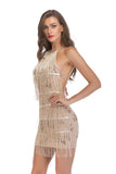 Women's Evening Gown Tassel Sequins Sling Backless Dress Summer