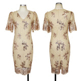 Women Evening Gown Summer V-neck Puff Short Sleeve Sexy Sequins Dress