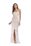 Women Evening Gown Sexy Nightclub V-neck Strap Split White Lace Dress Long Dress