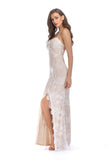 Women Evening Gown Sexy Nightclub V-neck Strap Split White Lace Dress Long Dress