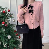 Women Knitwear Autumn and Winter Bow round Neck Sweaters Cardigan