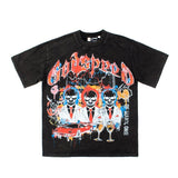 Hip-hop t shirts american trader skull printingretro washed and distressed loose rock and roll short-sleeved t-shirt tee