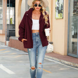 Women Trench Coat Autumn round Neck Long Sleeve Double-Sided Bubble Fleece Jacket