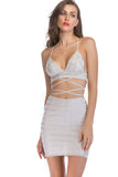 Women Evening Gown Sexy Nightclub V-neck Strap Backless Plaid Sequins Glitter Dress