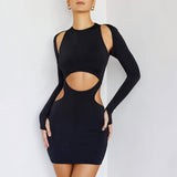 Women Dresses Sexy Autumn Hollow Sheath Short Skirt (Bla0420)