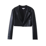 Women Leather Jacket Autumn Lapel Short Pu Leather Coat High Waist Hip-Wrapped Skirt