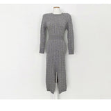 Women Maxi Dress Fall/Winter Long Sleeve Knitted Dress Slim Fit Backless Dress