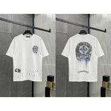Ch hip-hop t shirts high streetch short sleeve stylish horseshoe hand-painted sanskrit printingloosecasual american heavy weight