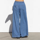 Women's pants: amazon independent store, european and american spring/summer lightweight elastic waist denim trousers, drapey vintage wide-leg jeans