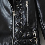 Women Leather Jacket Women's Lace-up Jacket Casual Jacket
