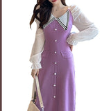 Women Maxi Dress Autumn Winter Sexy Chiffon Long Sleeve Knitted Sheath Dress