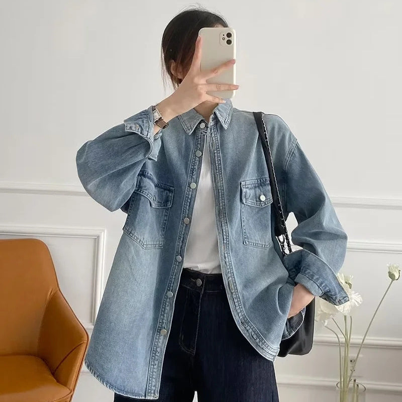Women Jacket Loose Casual Denim Shirt Jacket