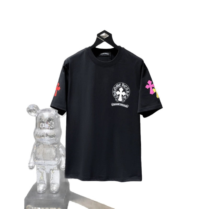 Ch hip-hop t shirts american chcolorful cross leather sanskrit horseshoe short sleeves loosecasualeasiest for match