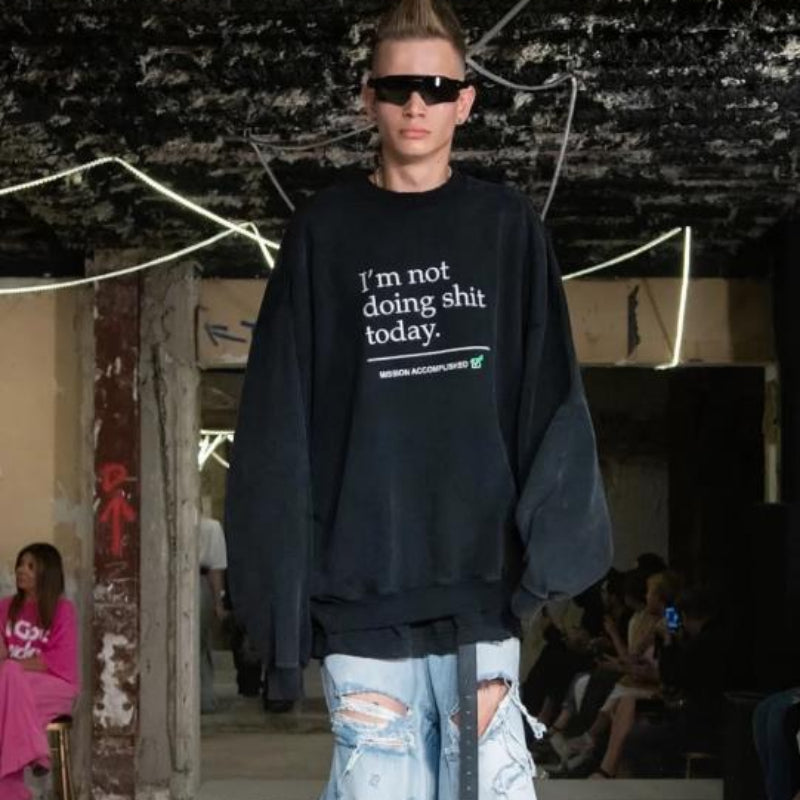 Vetements Hoodie Tie-Dye Retro Crew Neck Sweatshirt Embroidered Letters OS Loose Sweater