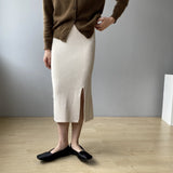 Women Knitted Skirt Slit Knitted Skirt