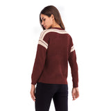 Women Knitted Sweater Casual Top Autumn Crew Neck Long Sleeve Color Matching Sweater