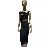 Women Dresses Brown Bandage Dress Mid-Length Evening Party Dress (Ont0408)