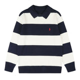Rl ralph lauren pony stripe color block polo shirt - autumn/winter wool blend - couple's casual relaxed fit knit top