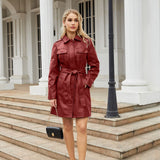 Red Leather Jacket Spring and Autumn Long Sleeve Leather Wind Coat