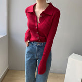 Women's Cardigan Sweater Knitted Polo Shirt Women's Long Sleeve Cardigan Top 8t8098